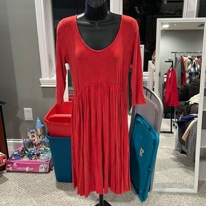 Sz S Annabelle red orange vintage wash drop waist long sleeve dress
